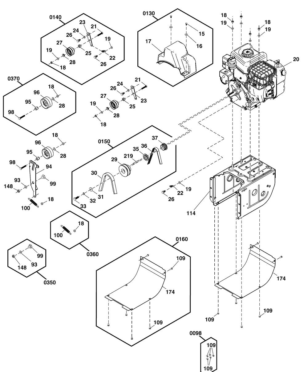 Engine And Frame Group Diagram and Parts List for 1696614-04-S1024 2019 Briggs and Stratton Snow Blower